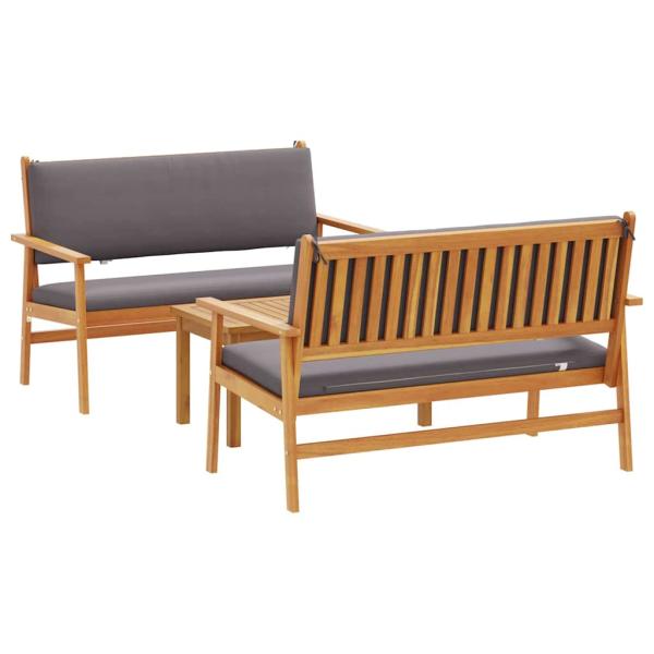 3-teiliges Garten-Sofaset mit Kissen aus massivem Akazienholz