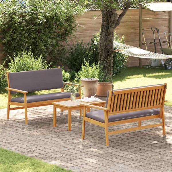 3-teiliges Garten-Sofaset mit Kissen aus massivem Akazienholz