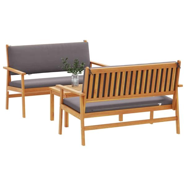 3-teiliges Garten-Sofaset mit Kissen aus massivem Akazienholz