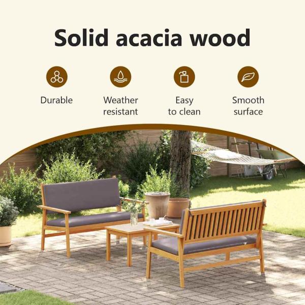3-teiliges Garten-Sofaset mit Kissen aus massivem Akazienholz