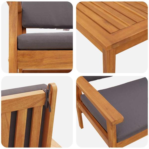 3-teiliges Garten-Sofaset mit Kissen aus massivem Akazienholz