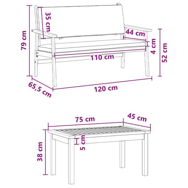 3-teiliges Garten-Sofaset mit Kissen aus massivem Akazienholz