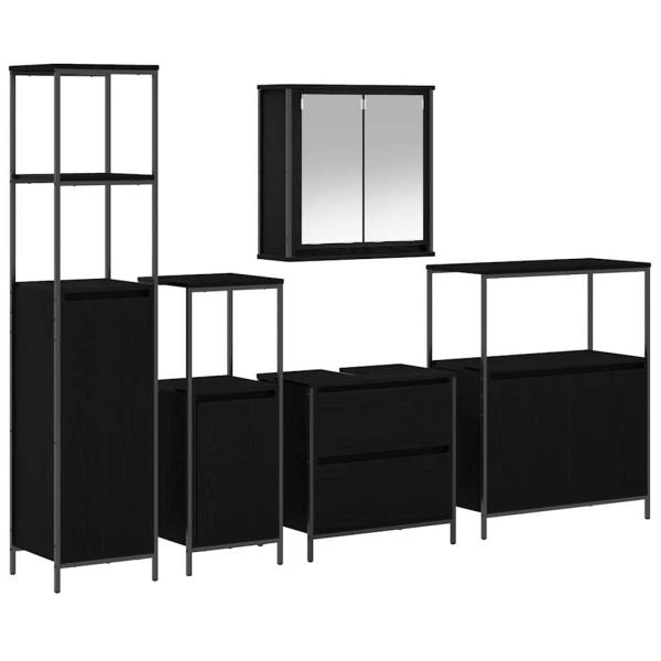 5-teiliges Badmöbel-Set Schwarz Eichenholzwerkstoff