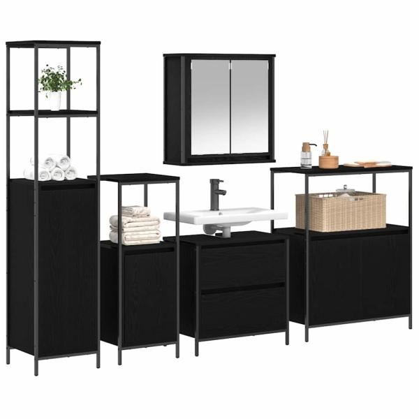 5-teiliges Badmöbel-Set Schwarz Eichenholzwerkstoff