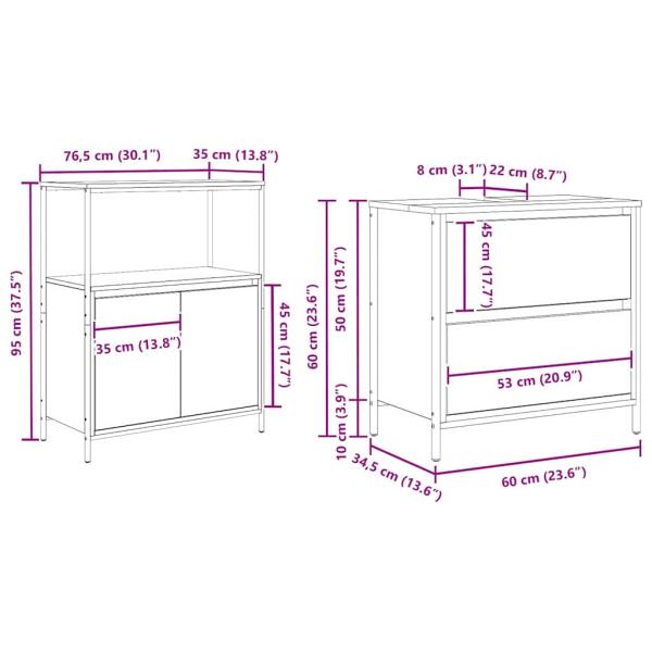 5-teiliges Badezimmermöbel-Set in Grau aus Sonoma Holzwerkstoff