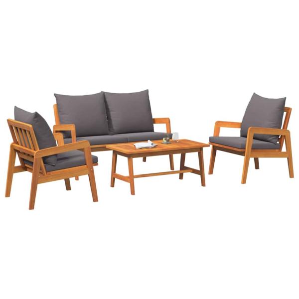4-teiliges Bistro-Set mit Kissen aus massivem Akazienholz