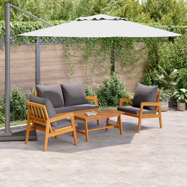 4-teiliges Bistro-Set mit Kissen aus massivem Akazienholz