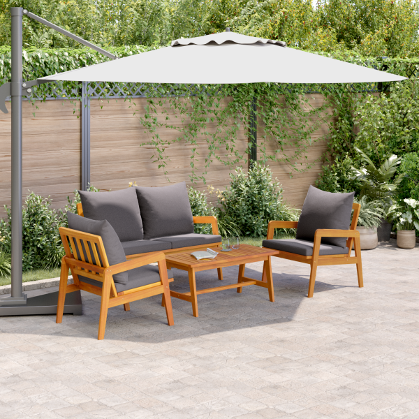4-teiliges Bistro-Set mit Kissen aus massivem Akazienholz