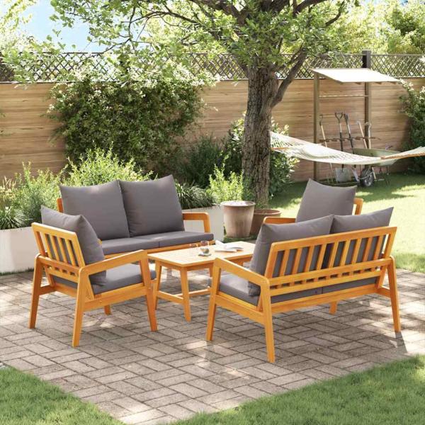 5-teiliges Bistro-Set mit Kissen aus massivem Akazienholz