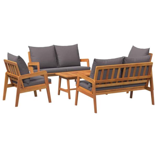 5-teiliges Bistro-Set mit Kissen aus massivem Akazienholz