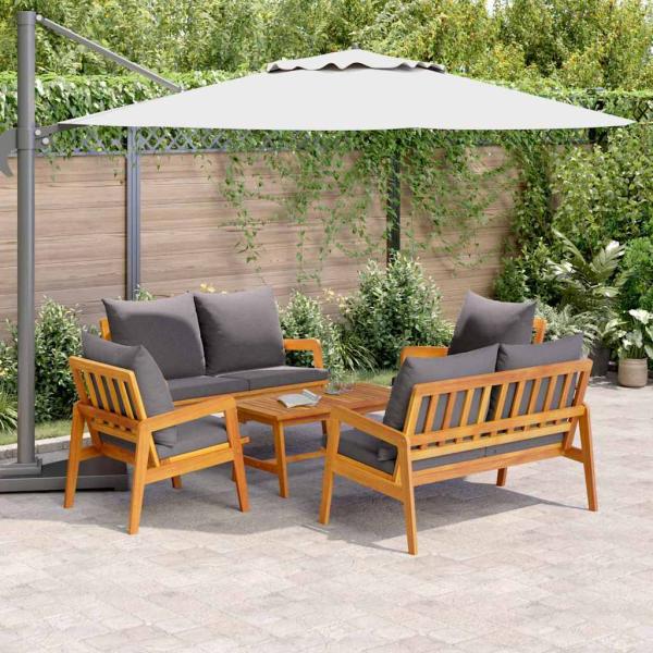 5-teiliges Bistro-Set mit Kissen aus massivem Akazienholz