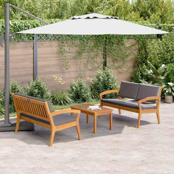 3-teiliges Bistro-Set mit Kissen aus massivem Akazienholz