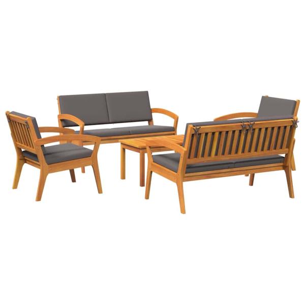 5-teiliges Bistro-Set mit Kissen aus massivem Akazienholz