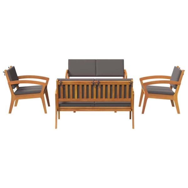 5-teiliges Bistro-Set mit Kissen aus massivem Akazienholz