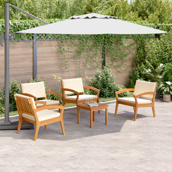 5-teiliges Bistro-Set mit Kissen aus Akazienholz