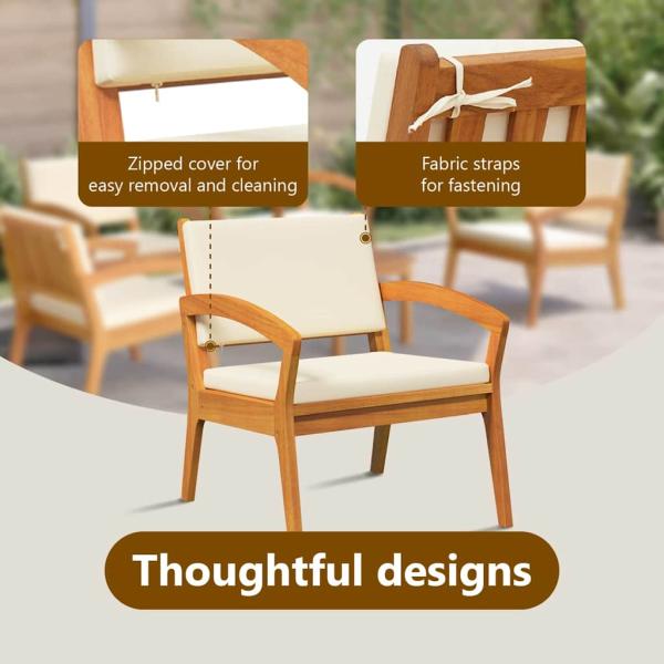 5-teiliges Bistro-Set mit Kissen aus Akazienholz