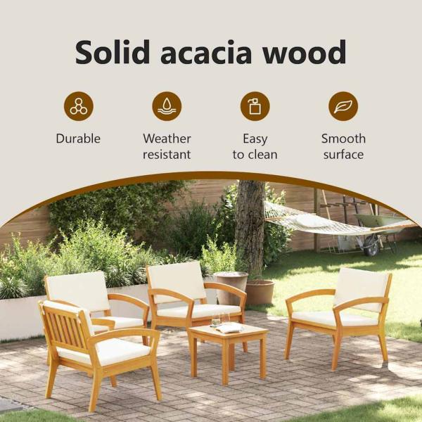 5-teiliges Bistro-Set mit Kissen aus Akazienholz