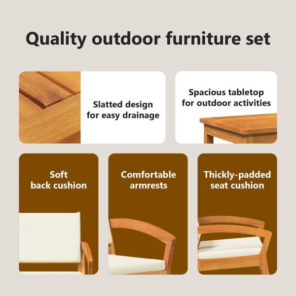 5-teiliges Bistro-Set mit Kissen aus Akazienholz
