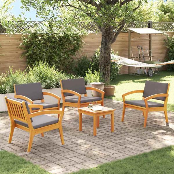 ARDEBO.de - 5-teiliges Bistro-Set mit Kissen aus solidem Akazienholz
