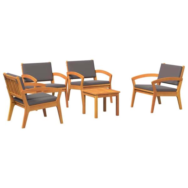 5-teiliges Bistro-Set mit Kissen aus solidem Akazienholz