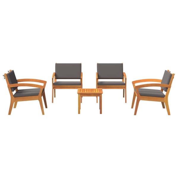 5-teiliges Bistro-Set mit Kissen aus solidem Akazienholz