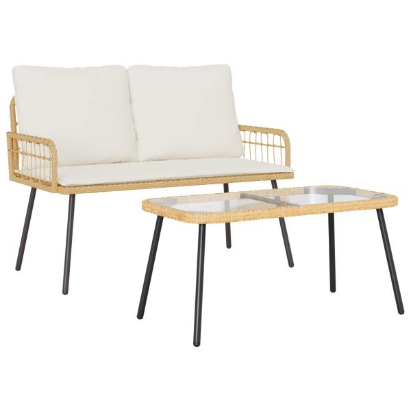 ARDEBO.de - 2-teiliges Garten-Esszimmer Set mit Kissen aus natürlichem Poly-Rattan