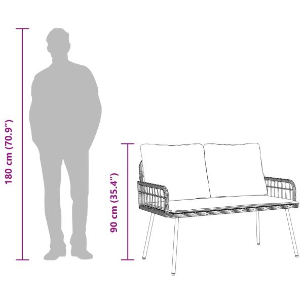 2-teiliges Garten-Esszimmer Set mit Kissen aus natürlichem Poly-Rattan