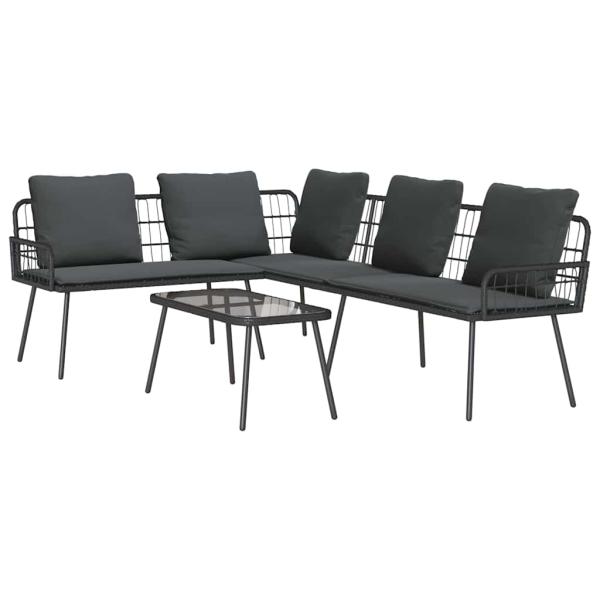 2-teiliges Garten-Sofa-Set mit Kissen Schwarz Poly Rattan