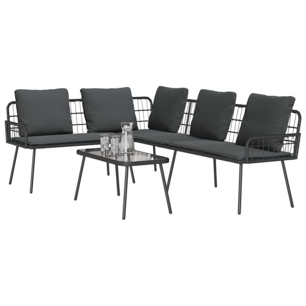 2-teiliges Garten-Sofa-Set mit Kissen Schwarz Poly Rattan