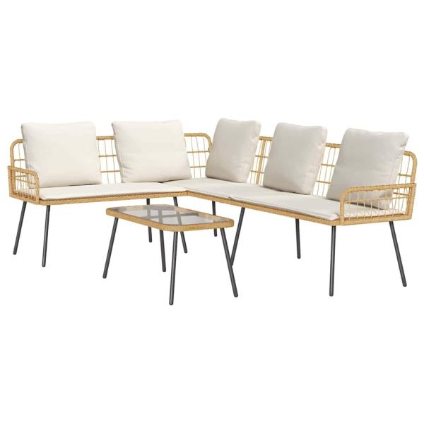 2-teiliges Gartensofaset mit Kissen aus natürlichem Poly-Rattan