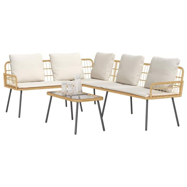 2-teiliges Gartensofaset mit Kissen aus natürlichem Poly-Rattan
