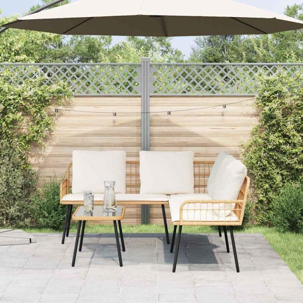 2-teiliges Gartensofaset mit Kissen aus natürlichem Poly-Rattan