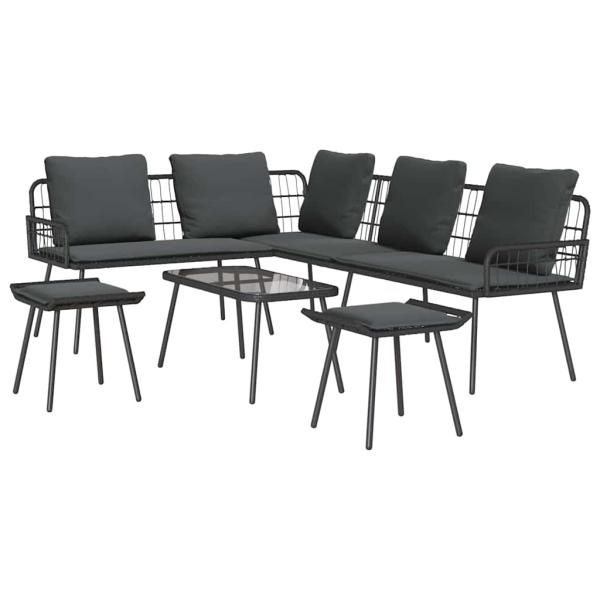 4-teiliges Garten-Sofa-Set mit Kissen Schwarz Poly Rattan