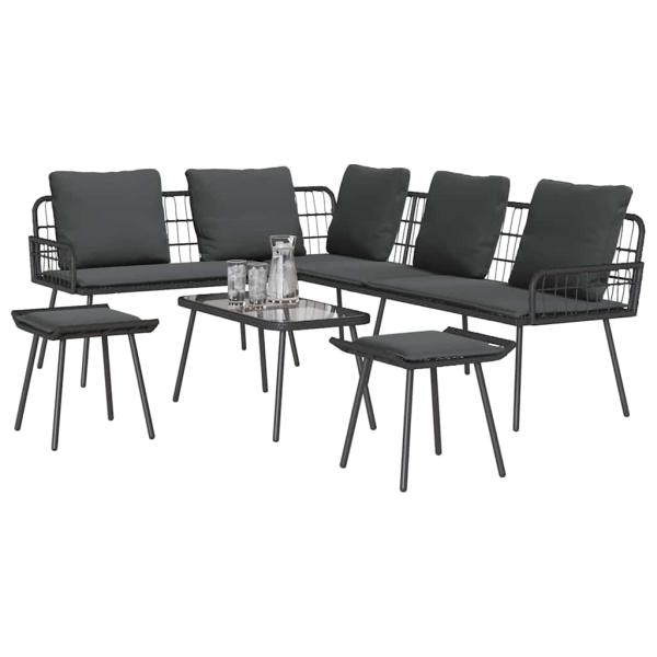 4-teiliges Garten-Sofa-Set mit Kissen Schwarz Poly Rattan