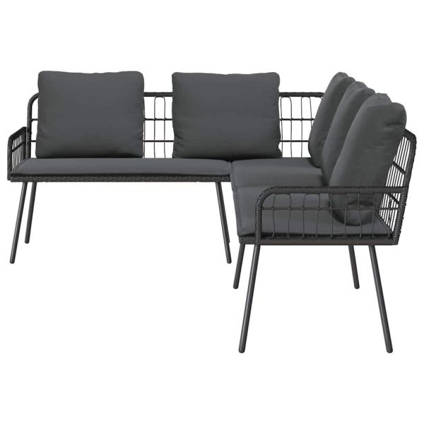 4-teiliges Garten-Sofa-Set mit Kissen Schwarz Poly Rattan