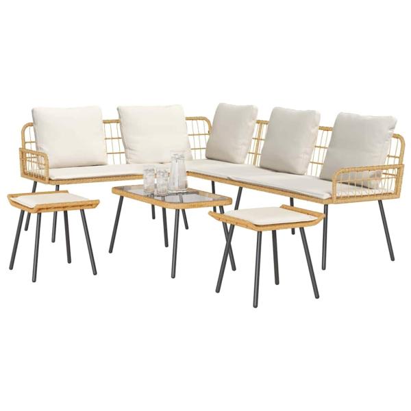 4-teilige Garten-Sofa-Garnitur mit Kissen aus natürlichem Poly-Rattan