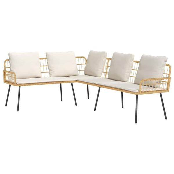 4-teilige Garten-Sofa-Garnitur mit Kissen aus natürlichem Poly-Rattan