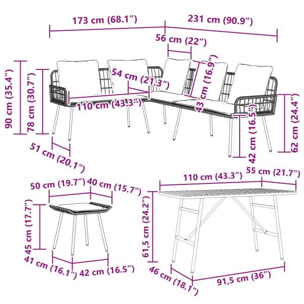 4-teilige Garten-Sofaset mit Kissen aus natürlichem Poly-Rattan