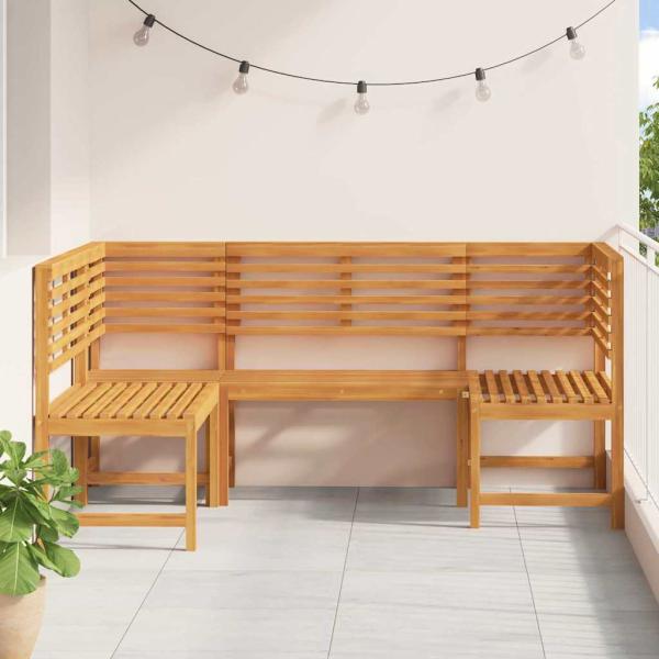3-teiliges Gartenbank-Set aus solidem Akazienholz