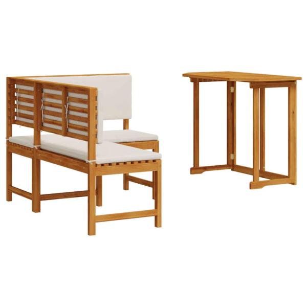 2-teiliges Garten-Esszimmer-Set mit Kissen aus massivem Akazienholz