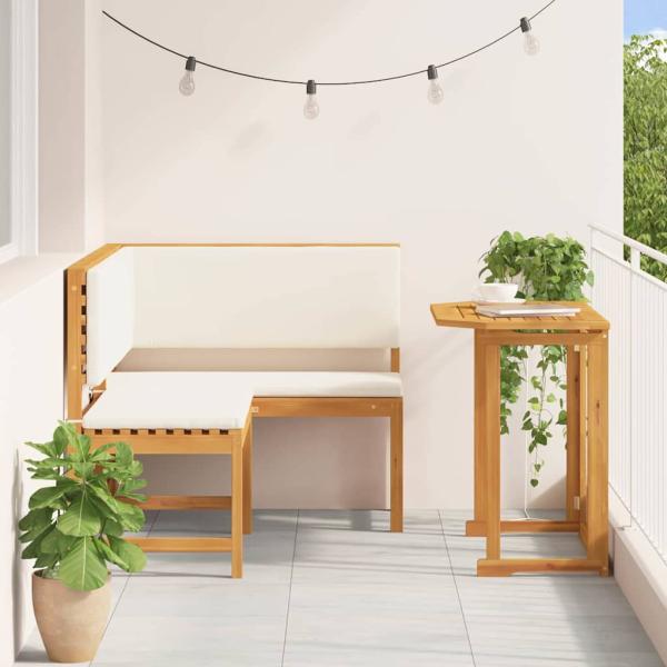 2-teiliges Garten-Esszimmer-Set mit Kissen aus massivem Akazienholz