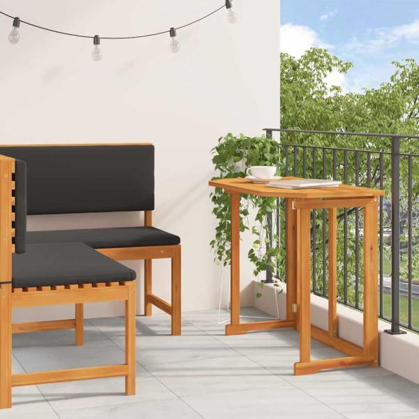 2-teiliges Garten-Esszimmer-Set mit Kissen aus massivem Akazienholz
