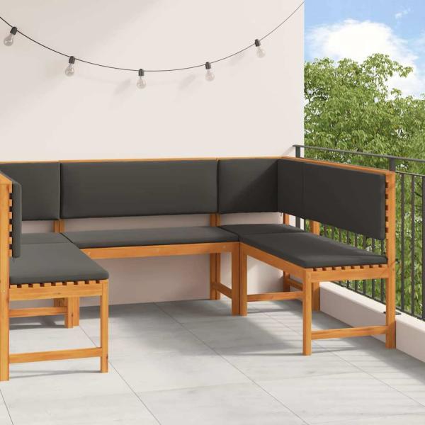 5-teiliges Gartenbank-Set mit Kissen aus massivem Akazienholz