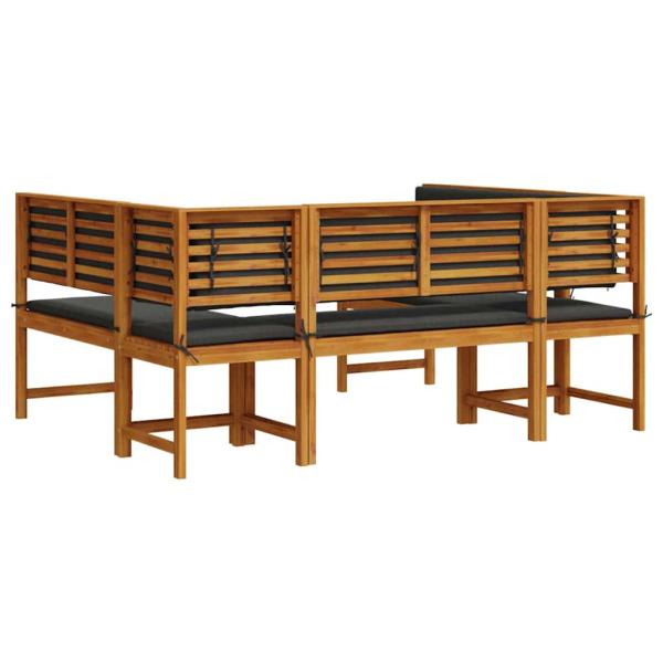 5-teiliges Gartenbank-Set mit Kissen aus massivem Akazienholz
