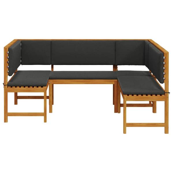 3-teiliges Gartenbank-Set mit Kissen aus massivem Akazienholz