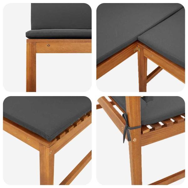 3-teiliges Gartenbank-Set mit Kissen aus massivem Akazienholz