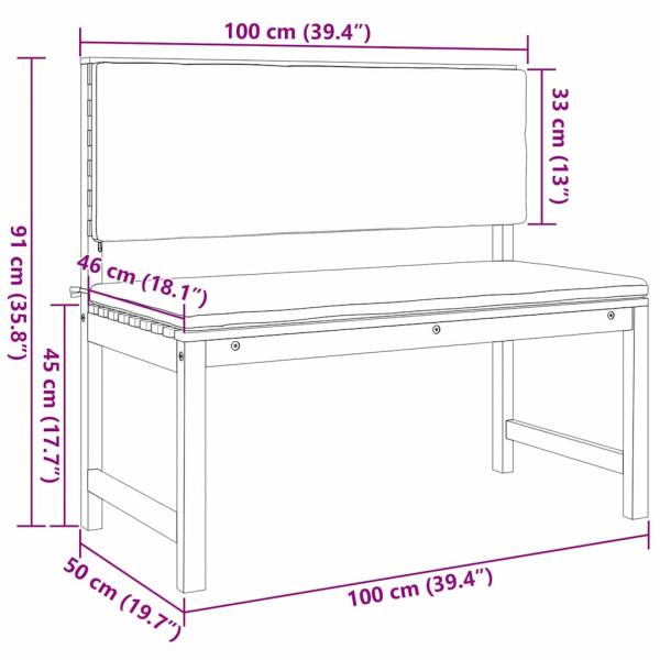 3-teiliges Garten Bistro Set mit Kissen aus massivem Akazienholz