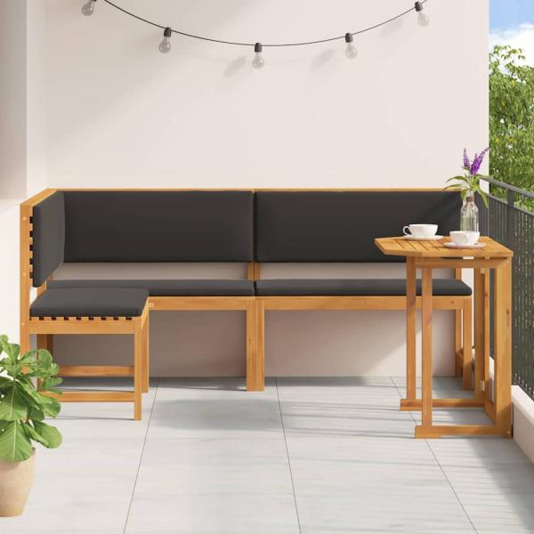 3-teiliges Garten Bistro Set mit Kissen aus massivem Akazienholz