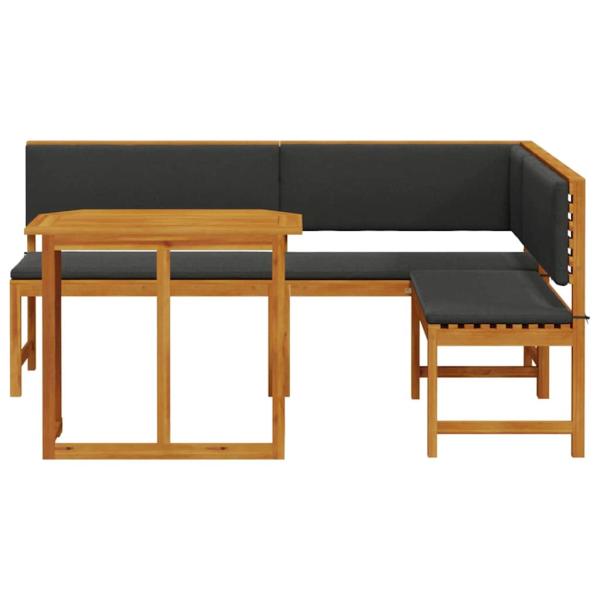 3-teiliges Garten Bistro Set mit Kissen aus massivem Akazienholz