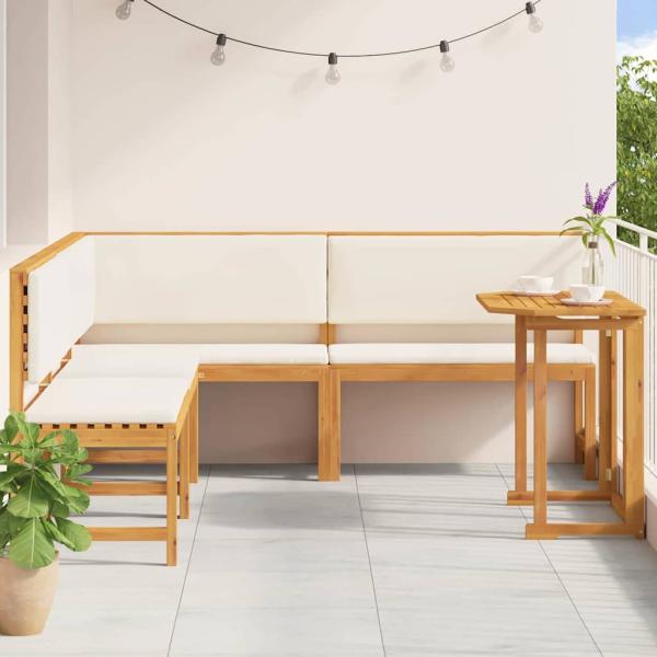 4-teiliges Garten-Essbereich-Set mit Kissen aus massivem Akazienholz